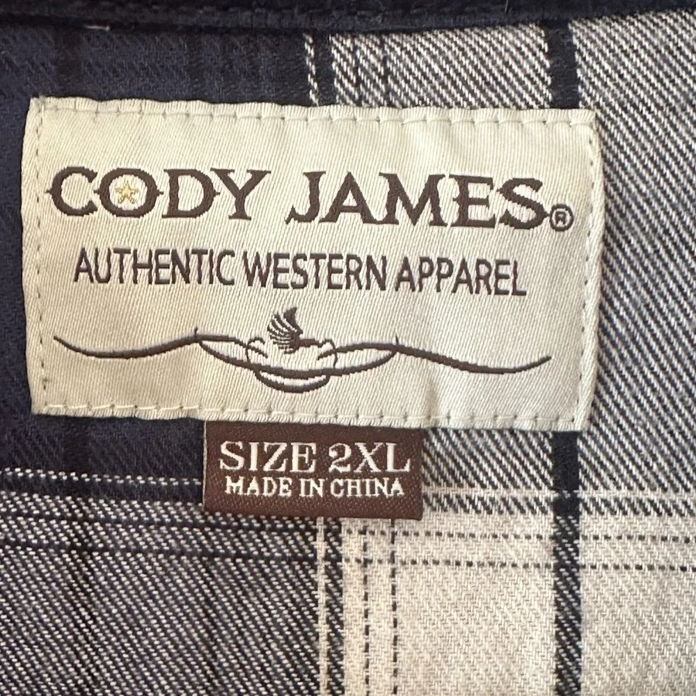 Cody James Blue Ivory Plaid Flannel Western Shirt Pearl Snap Flip Cuff Mens 2XL